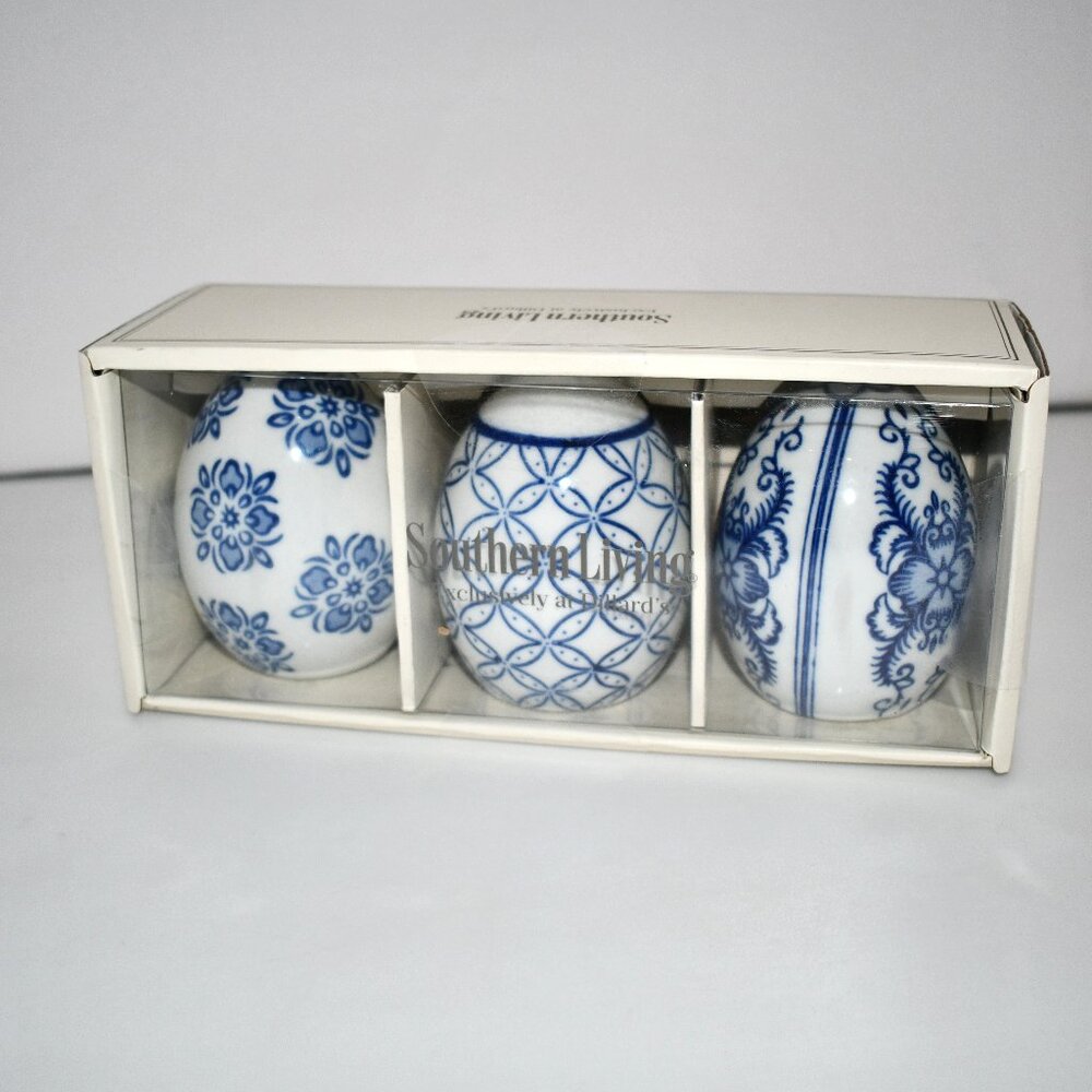 Southern Living Easter Blue & White Chinoiserie Egg Sitters, Set of 3 MED #L-S5E